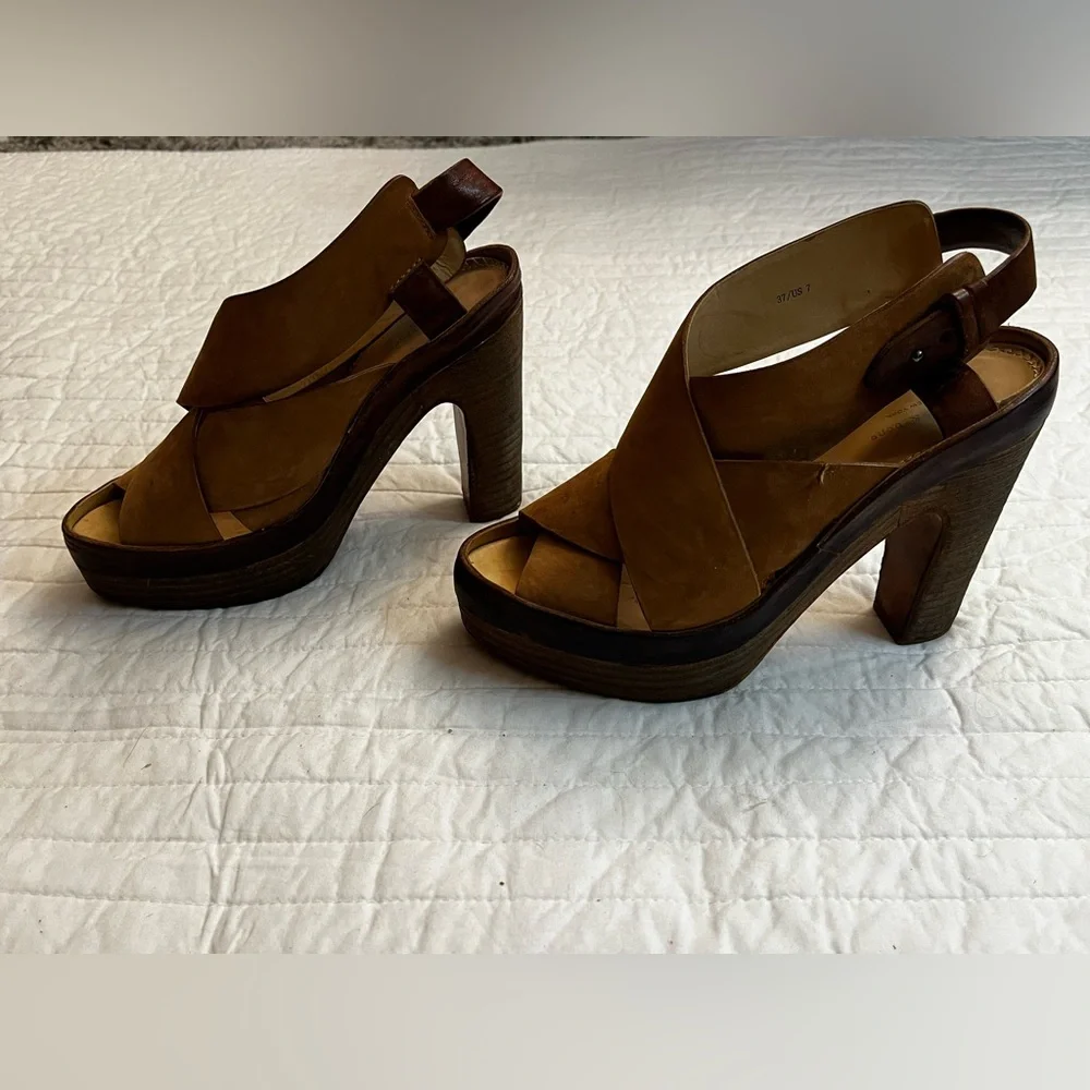 Rag & Bone Sandals Sloane Tan Nubuck Leather Platform Heel Slingback